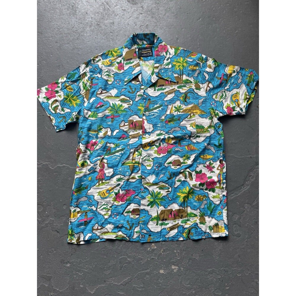 Vintage 60s Paramount Hawaiian Shirt Rayon Loop Collar M